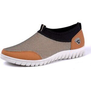 🆕Men's Beige Breathable Casual Loafers Mesh Summer Lightweight Slip-on Shoes